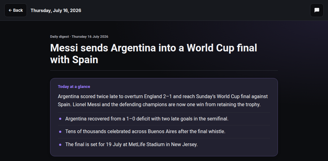 News showing a World Cup digest with an Argentina semifinal summary